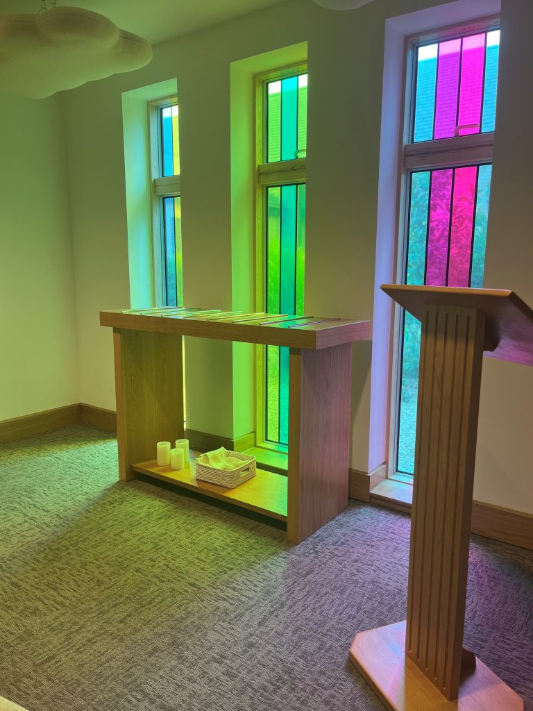View of the catafalque and lectern in the sanctuary chapel